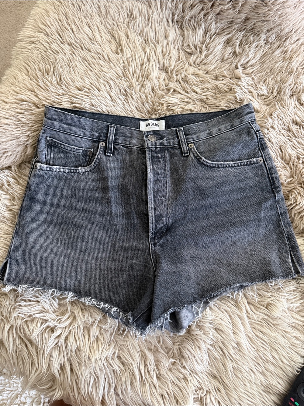 Agolde Dee Short in a Washed Charcoal High-Rise Denim Cutoff Shorts